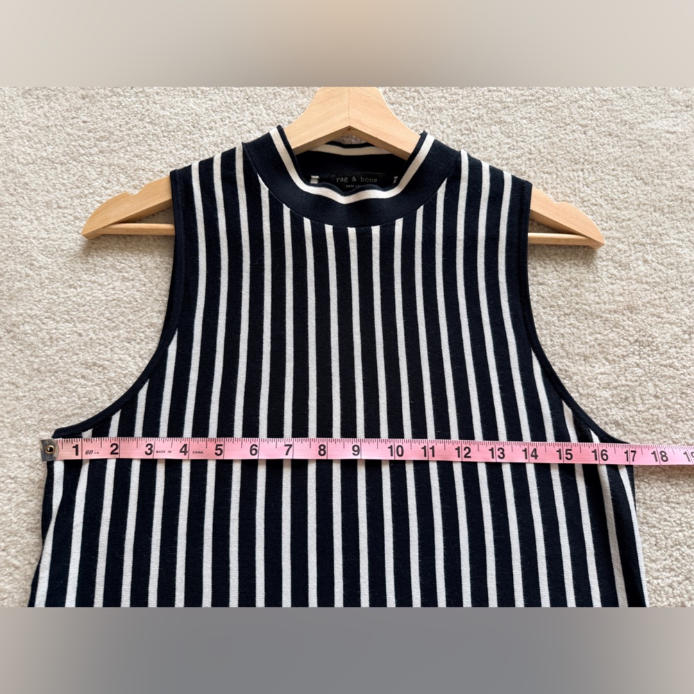 Rag & Bone Livvy Black White Striped Silk Blend Mock Neck Tank Top L MSRP $225 - Picture 6 of 7